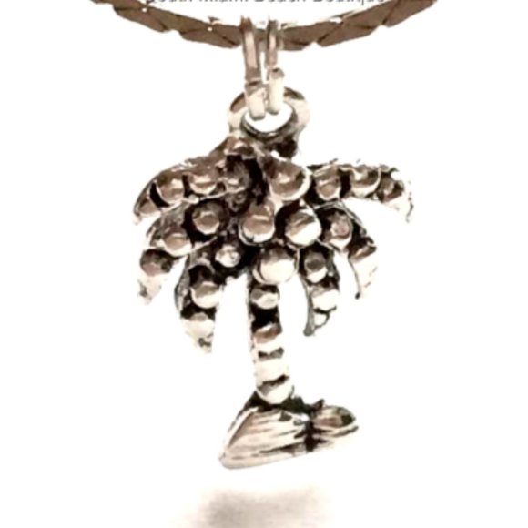 Silver Palm Tree Necklace 18" Island Beach Coconut Rhodium Plated Pendant - Picture 5 of 9
